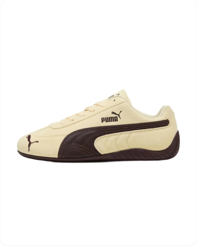 Puma Speedcat OG Warm White Dark Chocolate – Side profile view showing Formstrip and outsole