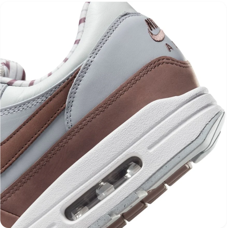 Nike Air Max 1 'Baroque Brown/Pure Platinum' – Grey/Brown Low-Top Sneakers with Zebra Collar