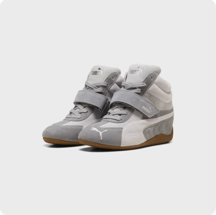 Puma Speedcat Hi 'Grey/White/Gum' – High-Top Suede Velcro Strap Gum Sole Sneakers