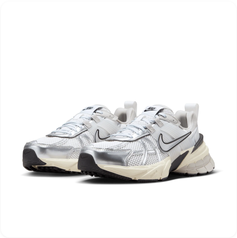 Nike V2K Run White Metallic Silver – Pair angle view