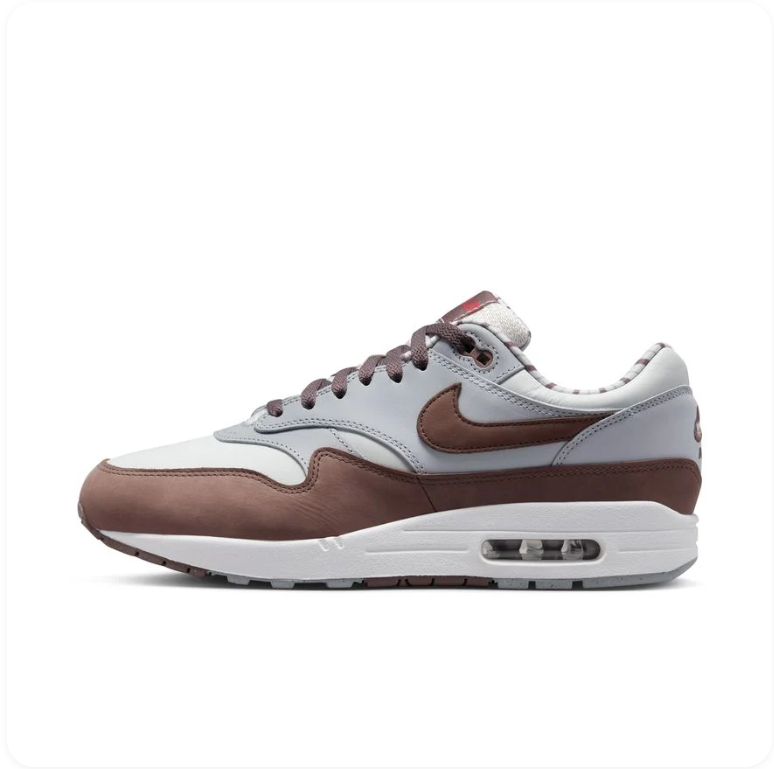 Nike Air Max 1 'Baroque Brown/Pure Platinum' – Grey/Brown Low-Top Sneakers with Zebra Collar