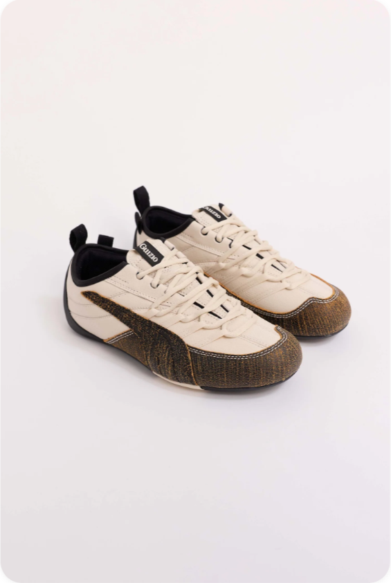 Puma Speedcat x Guizio 'Cream/Dark Olive' – Cream Leather & Olive Textured Toe Cap Low-Top Sneakers