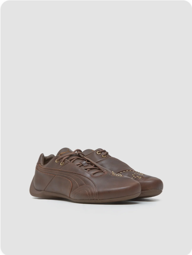 Puma Speedcat 'Cacao/Gold Stud' – Dark Chocolate Leather Gold Micro-Stud Formstrip Low-Top Sneakers