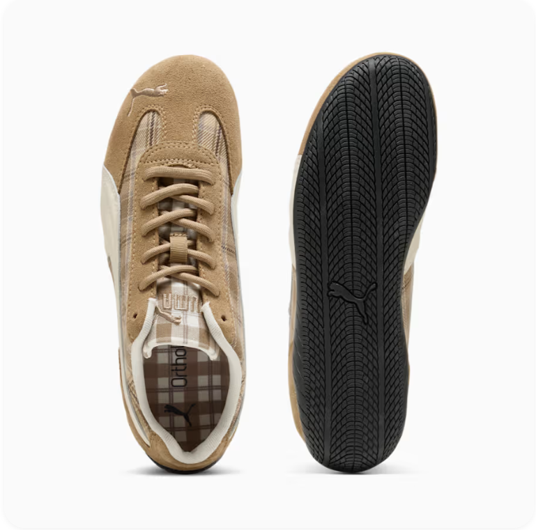 Puma Speedcat OG 'Toasted Coconut/Plaid' – Camel & Brown Plaid Motorsport Low-Top Sneakers