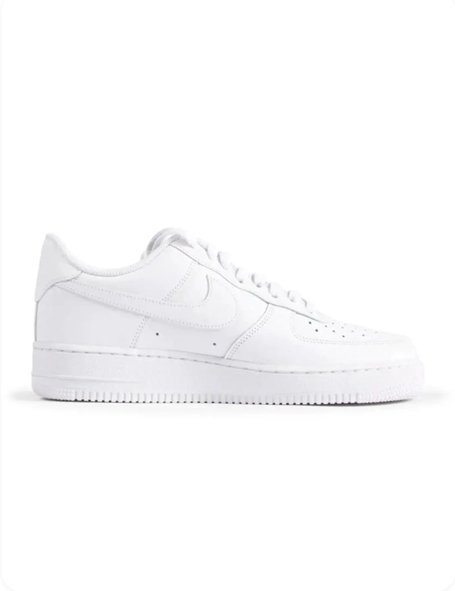 Nike Air Force 1 '07 Triple White – Top down view showing AF1 lace jewel