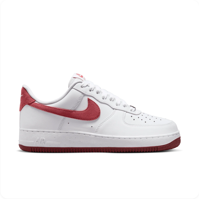 Nike Air Force 1 '07 White Cedar – Side profile view showing cedar red Swoosh and outsole