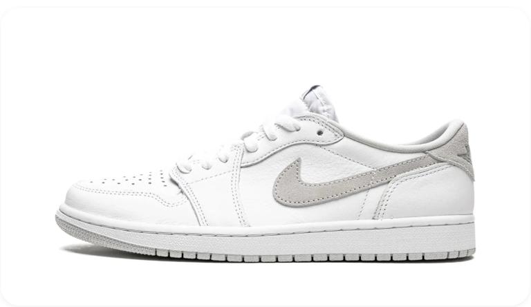Air Jordan 1 Low OG White Neutral Grey – Side profile view showing grey heel overlay and light grey outsole