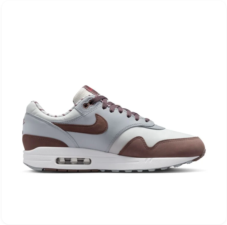 Nike Air Max 1 'Baroque Brown/Pure Platinum' – Grey/Brown Low-Top Sneakers with Zebra Collar