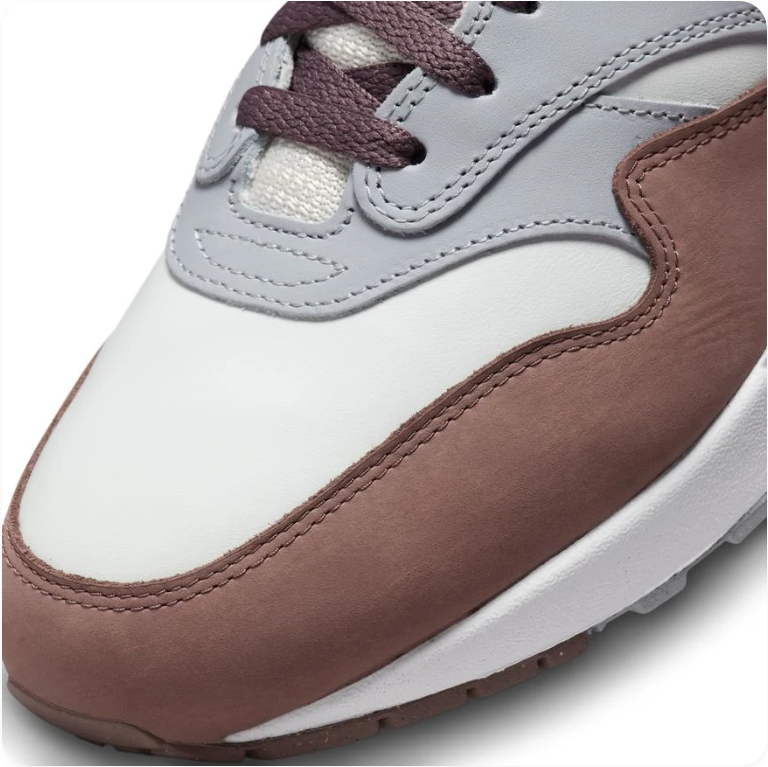 Nike Air Max 1 'Baroque Brown/Pure Platinum' – Grey/Brown Low-Top Sneakers with Zebra Collar
