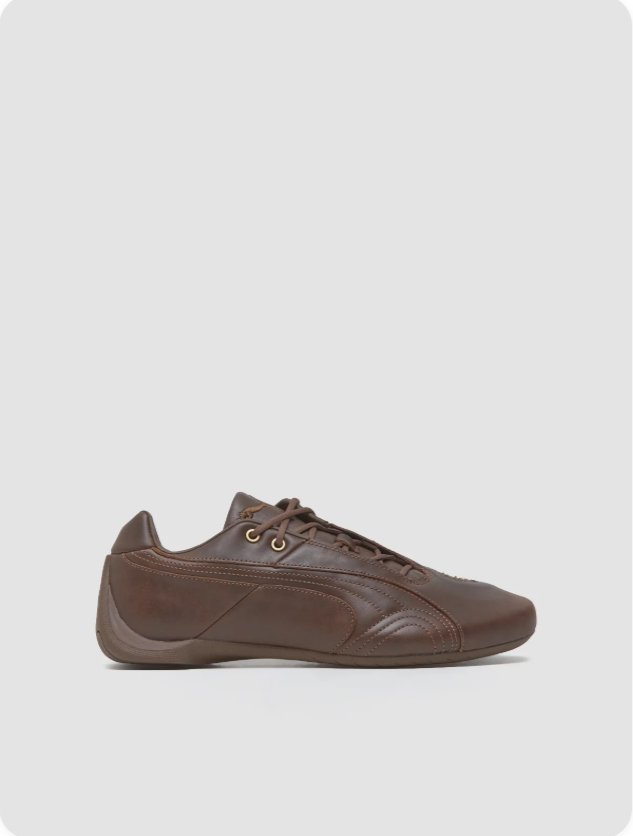 Puma Speedcat 'Cacao/Gold Stud' – Dark Chocolate Leather Gold Micro-Stud Formstrip Low-Top Sneakers