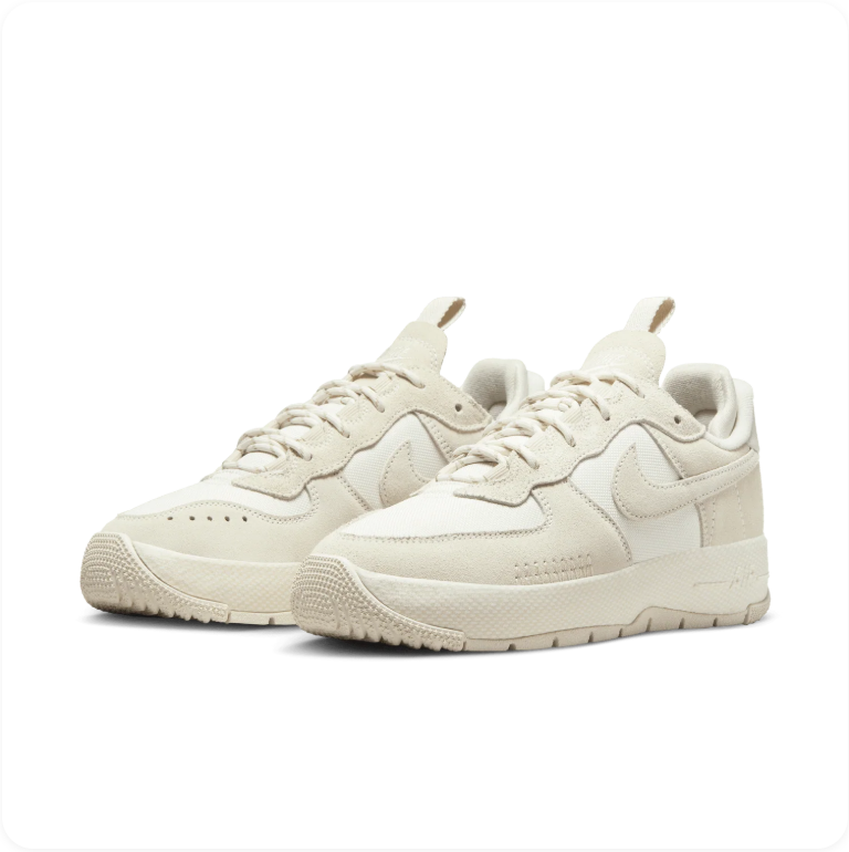 Nike Air Force 1 Wild Phantom Orewood Brown – Pair angle view showing mixed textures