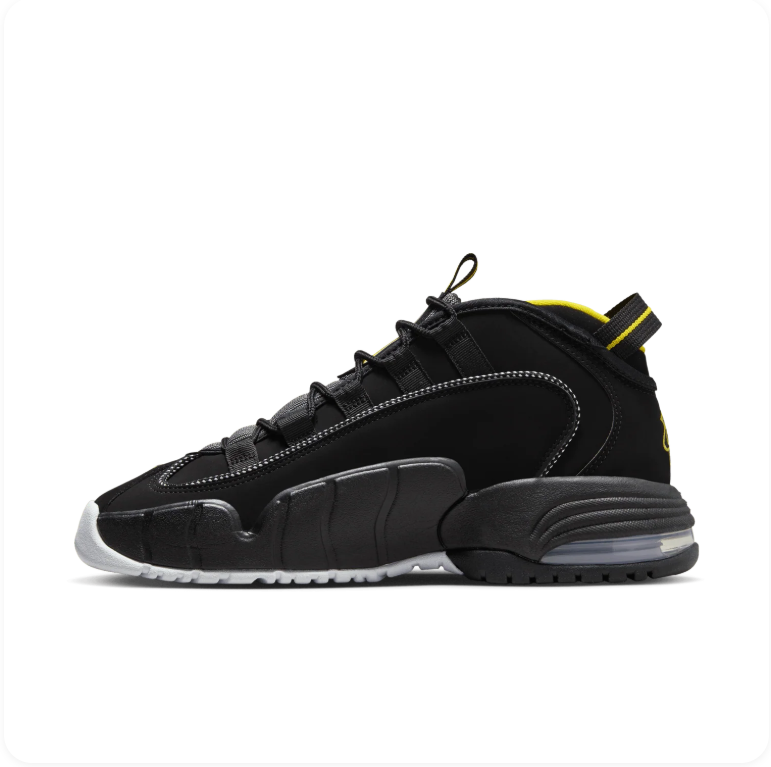 Nike Air Max Penny 1 'Black/Yellow Strike' – Black/Gold Cracked Swoosh Mid-Top Basketball Sneakers