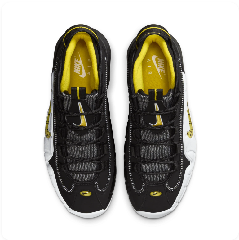 Nike Air Max Penny 1 'Black/Yellow Strike' – Black/Gold Cracked Swoosh Mid-Top Basketball Sneakers