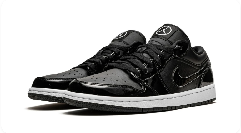 Air Jordan 1 Low 'Black Patent/White' – Glossy All-Black Patent Leather White Midsole Low-Top Sneakers