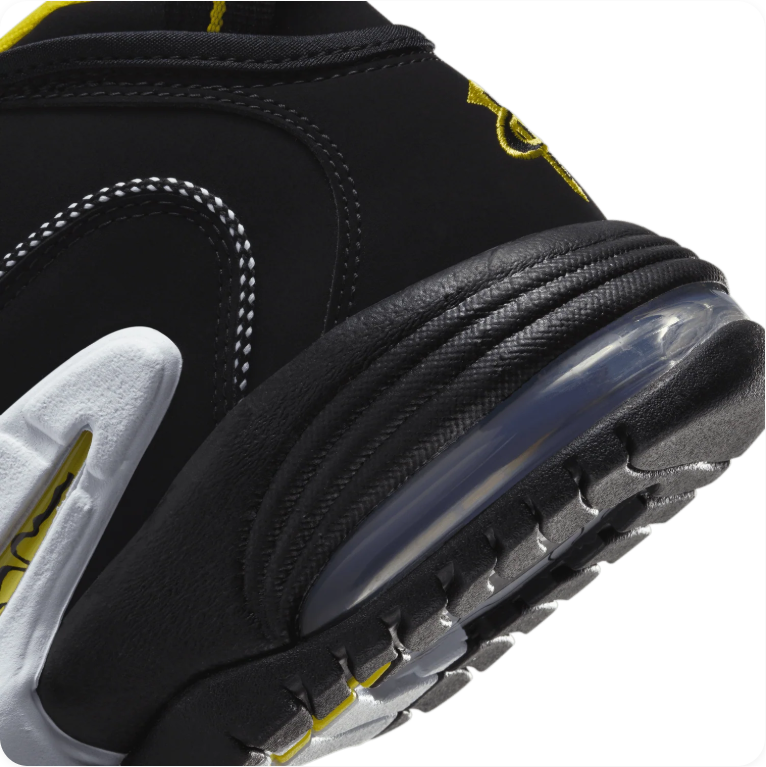 Nike Air Max Penny 1 'Black/Yellow Strike' – Black/Gold Cracked Swoosh Mid-Top Basketball Sneakers