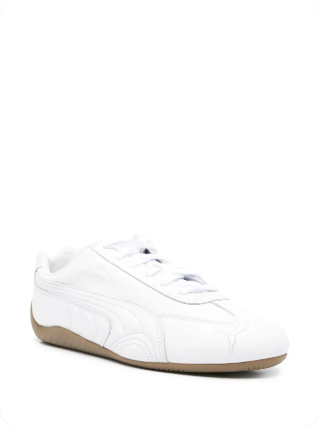 Puma Speedcat OG White Gum – Front three-quarter view showing all-white leather upper