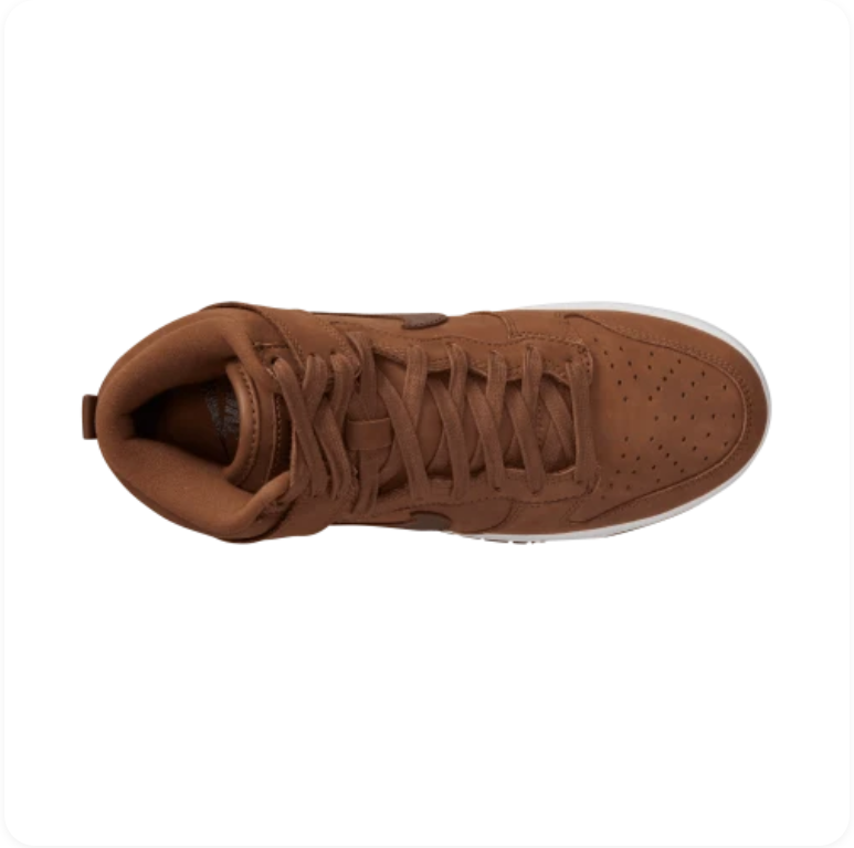 Nike Dunk High Pecan – Top-down view showing nubuck texture