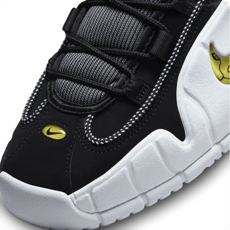 Nike Air Max Penny 1 'Black/Yellow Strike' – Black/Gold Cracked Swoosh Mid-Top Basketball Sneakers