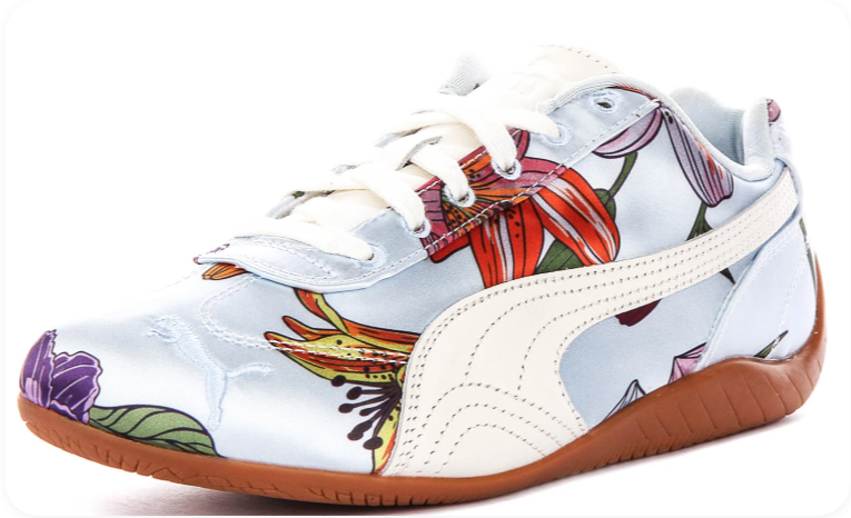 Puma Speedcat OG Botanical Ice Blue – Side profile view showing floral print and cream Formstrip