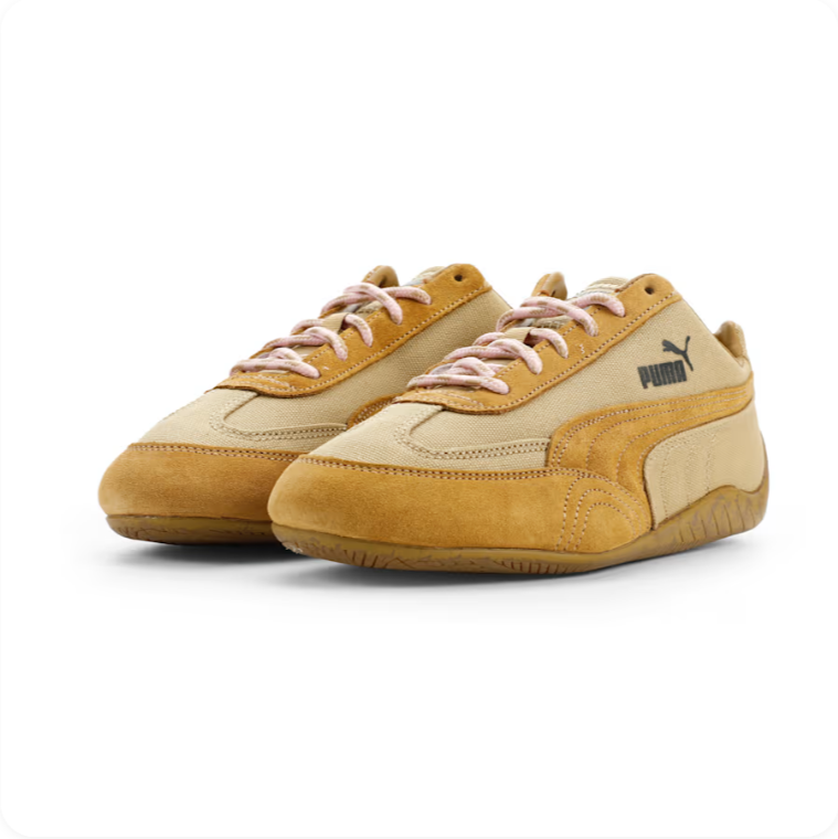 Puma Speedcat OG 'Sand/Wheat/Blush Pink' – Cream Nylon Wheat Suede Blush Lace Low-Top Sneakers