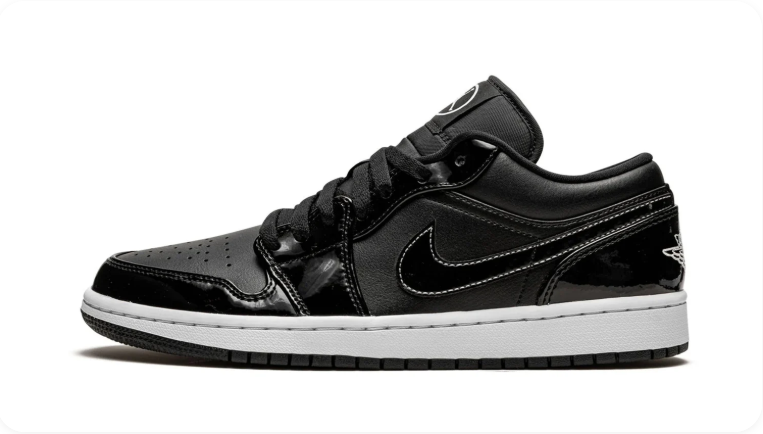 Air Jordan 1 Low 'Black Patent/White' – Glossy All-Black Patent Leather White Midsole Low-Top Sneakers