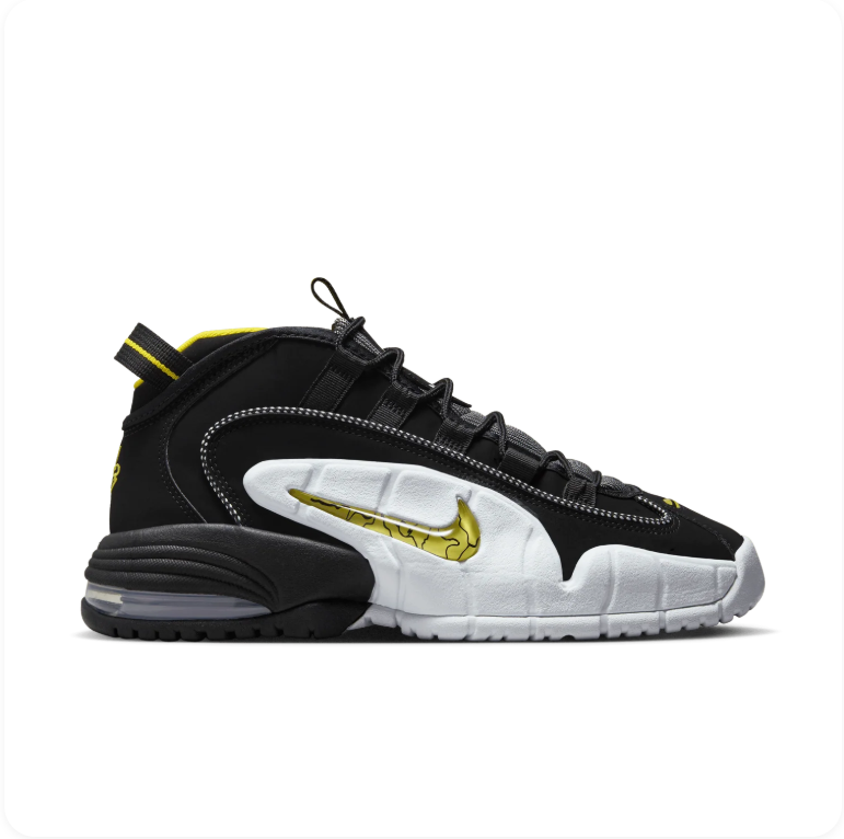 Nike Air Max Penny 1 'Black/Yellow Strike' – Black/Gold Cracked Swoosh Mid-Top Basketball Sneakers
