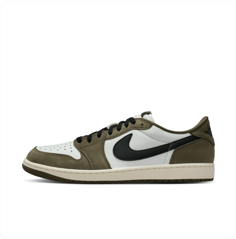 Air Jordan 1 Retro Low OG 'Medium Olive' – White/Olive/Black Low-Top Sneakers