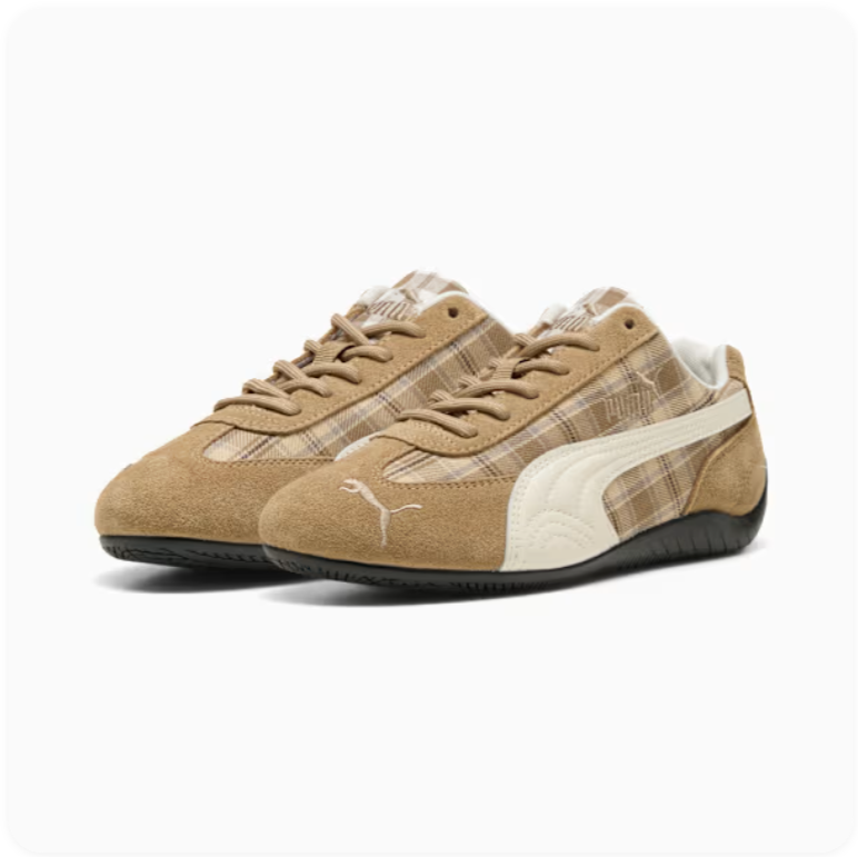 Puma Speedcat OG 'Toasted Coconut/Plaid' – Camel & Brown Plaid Motorsport Low-Top Sneakers