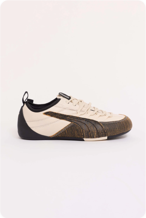 Puma Speedcat x Guizio 'Cream/Dark Olive' – Cream Leather & Olive Textured Toe Cap Low-Top Sneakers