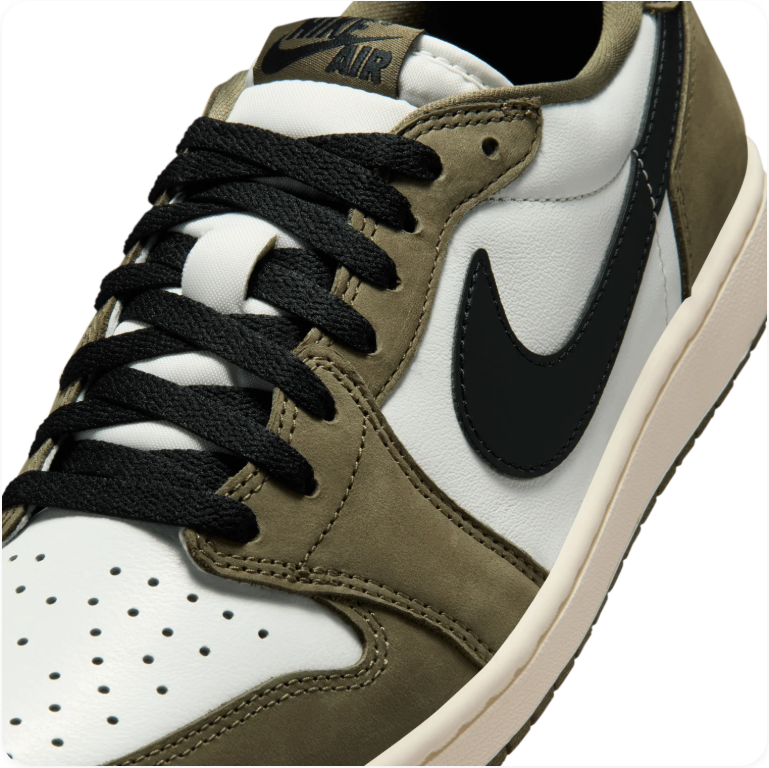 Air Jordan 1 Retro Low OG 'Medium Olive' – White/Olive/Black Low-Top Sneakers