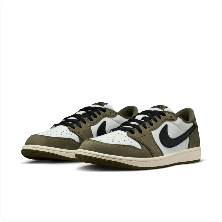 Air Jordan 1 Retro Low OG 'Medium Olive' – White/Olive/Black Low-Top Sneakers