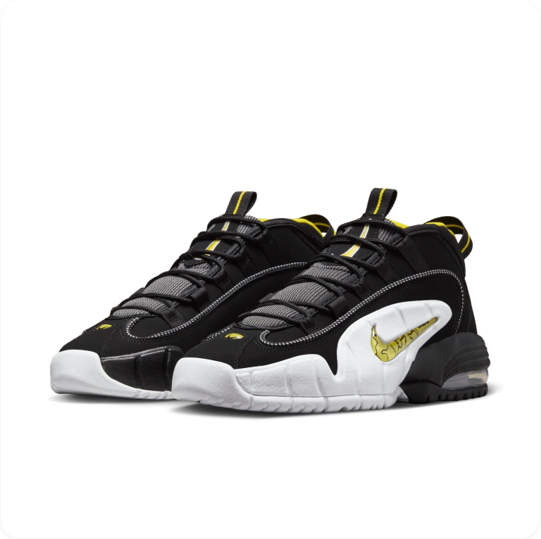 Nike Air Max Penny 1 'Black/Yellow Strike' – Black/Gold Cracked Swoosh Mid-Top Basketball Sneakers